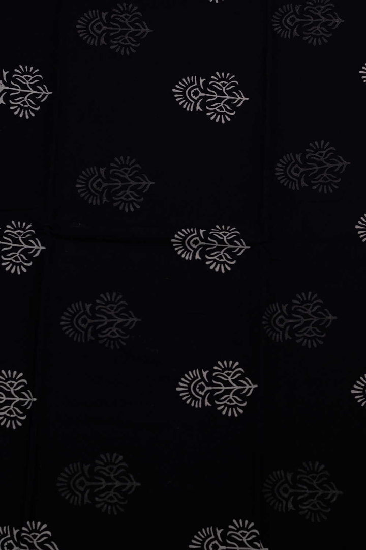 Grey & Cream Butta on Black Bagru Cotton Fabric
