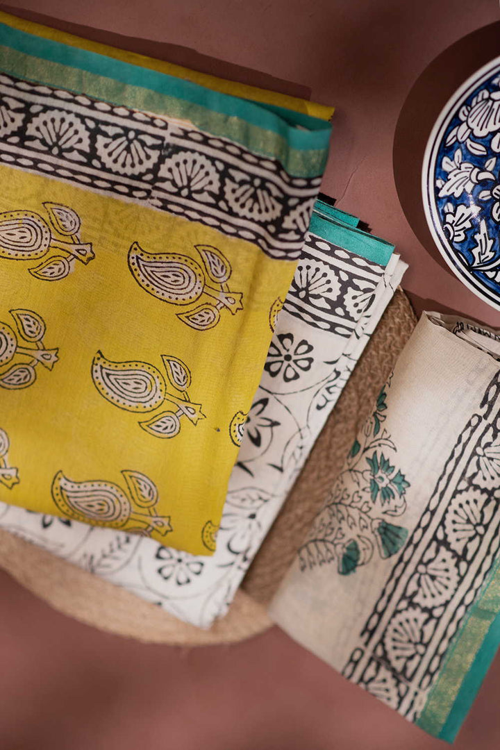 Yellow Paisley Chanderi Silk Cotton Suit
