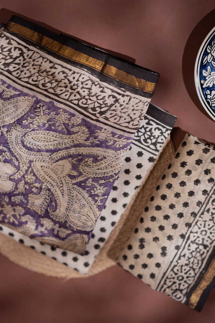 Paisley on Purple Chanderi Silk Cotton Suit