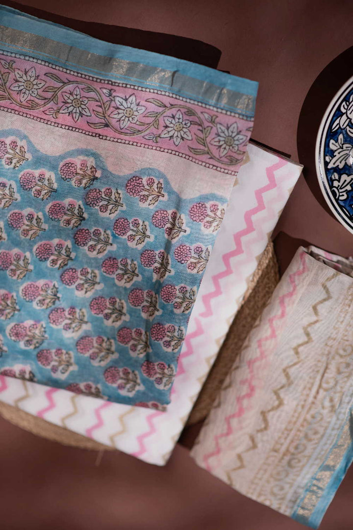 Motifs on Blue Chanderi Silk Cotton Suit