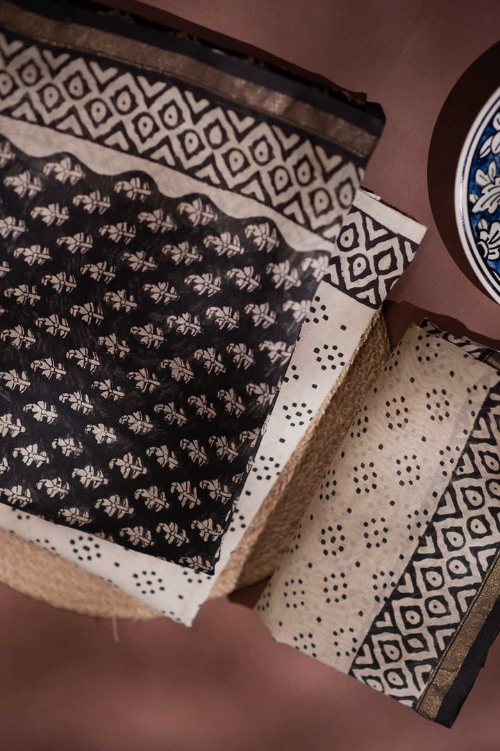 Black with Tiny Motif Chanderi Silk Cotton Suit