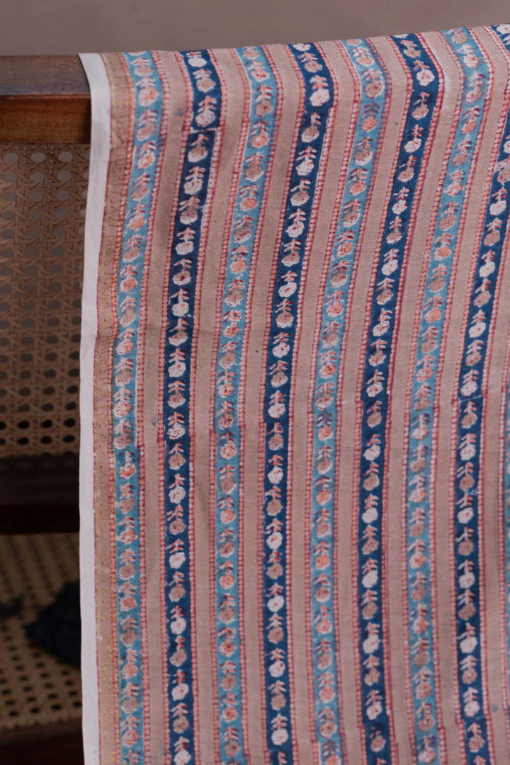 Striped Floral Block Printed Chanderi Fabric