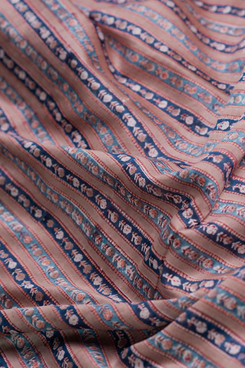 Striped Floral Block Printed Chanderi Fabric