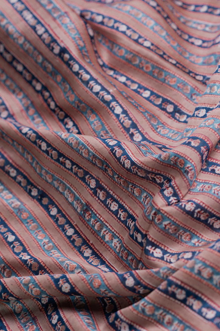 Striped Floral Block Printed Chanderi Fabric