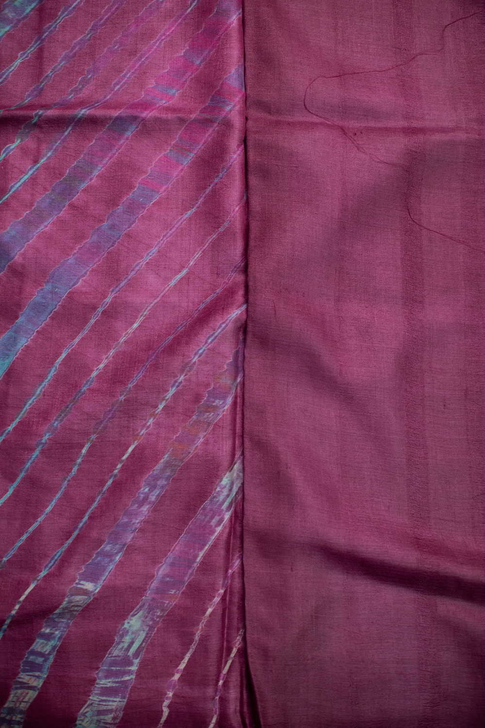 Multi-color Patterns on Purple Leheriya Tussar saree