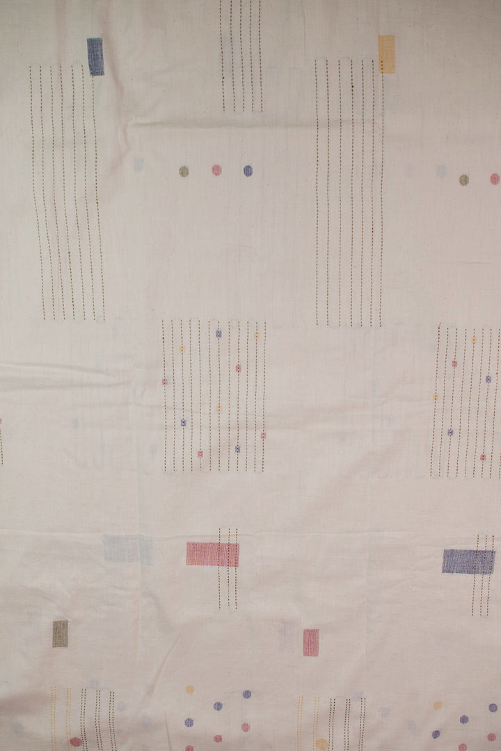Motifs on Off-White Jamdani Cotton Fabric