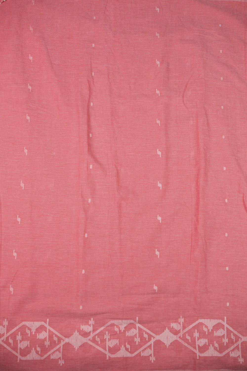 Creamy Motifs on Pink Jamdani Cotton Fabric
