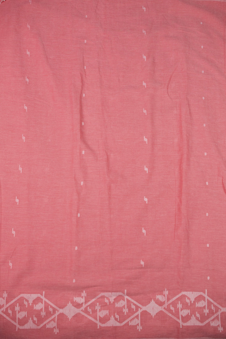 Creamy Motifs on Pink Jamdani Cotton Fabric