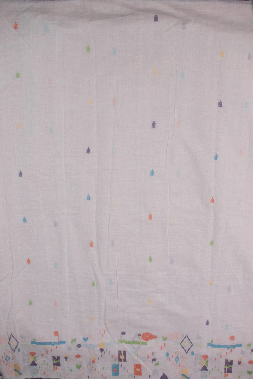 Cream Patterned Jamdani Cotton Fabric