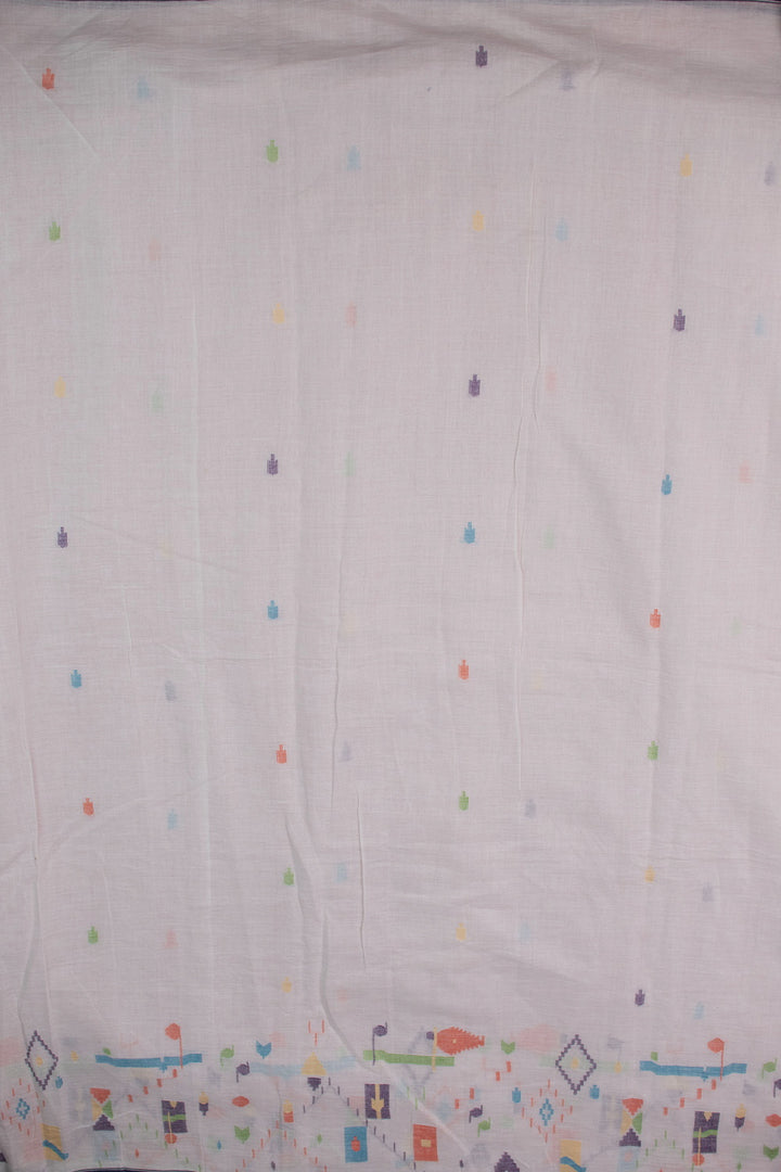 Cream Patterned Jamdani Cotton Fabric