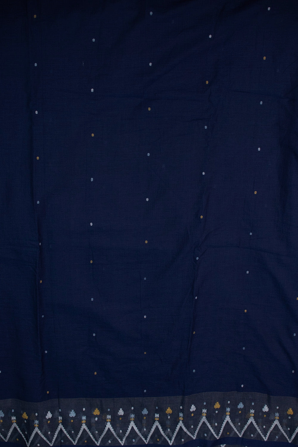 Motifs on Indigo Jamdani Cotton Fabric