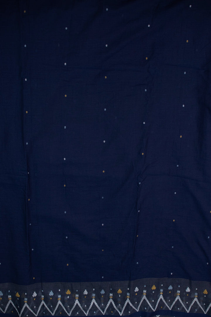 Motifs on Indigo Jamdani Cotton Fabric