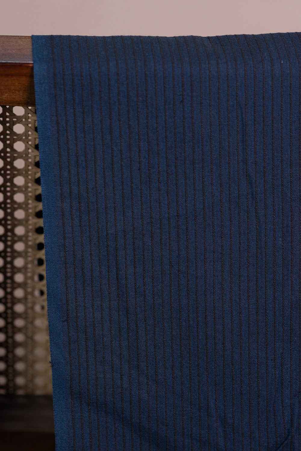 Blue Yarn Dyed Ribbed Cotton Fabric