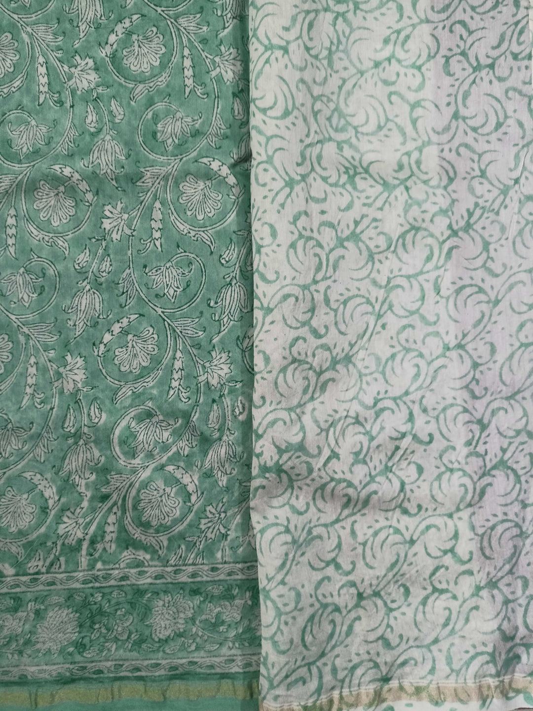 Green Garden Block Printed Chanderi saree