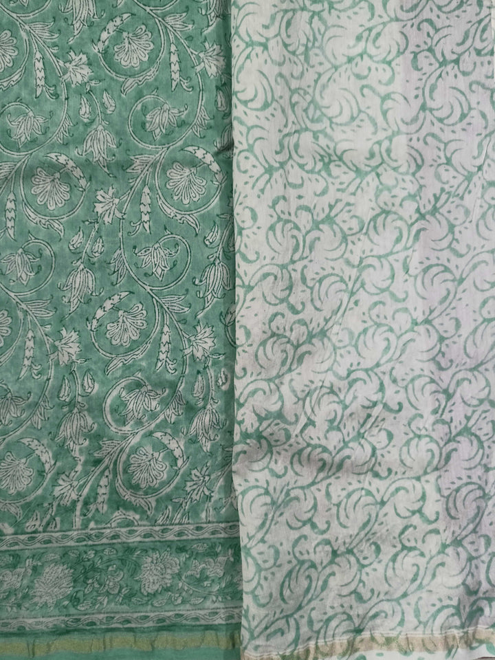 Green Garden Block Printed Chanderi saree