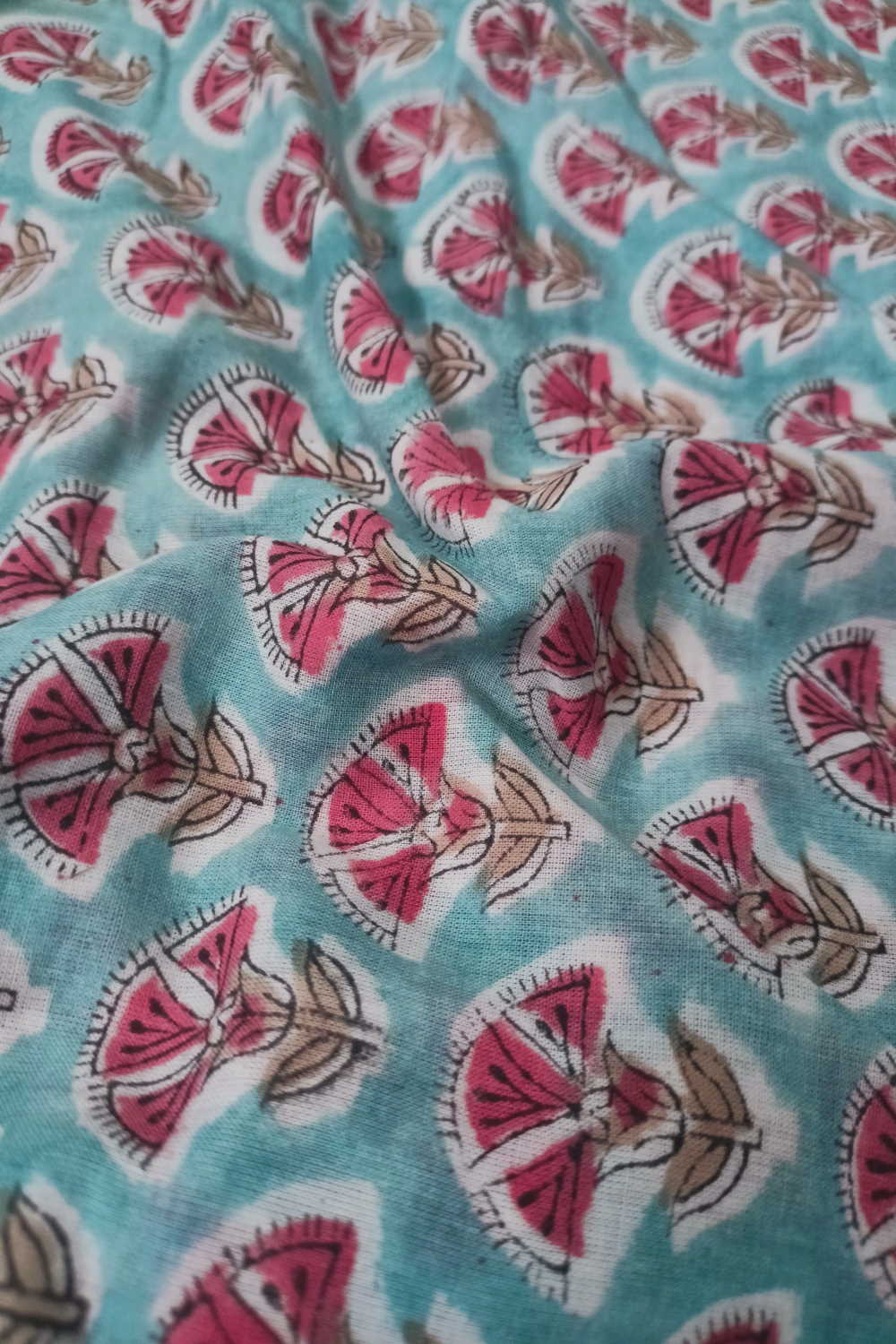 Aqua Petal Play Sanganeri Mul Cotton Fabric
