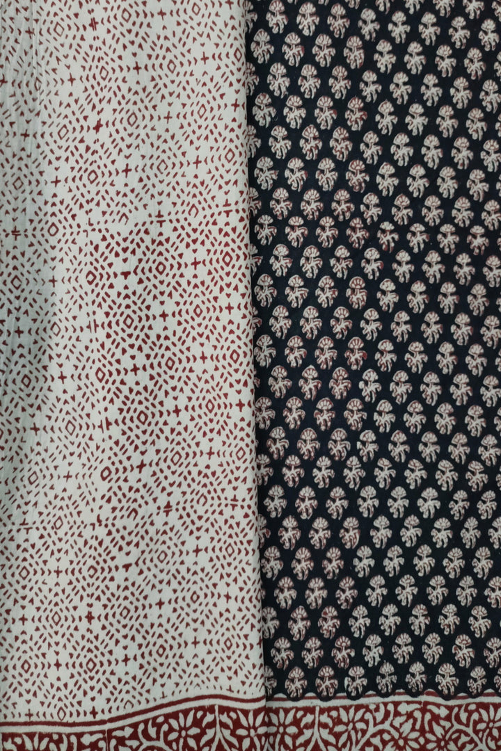Beige Tiny Florals on black  Mul Cotton Saree