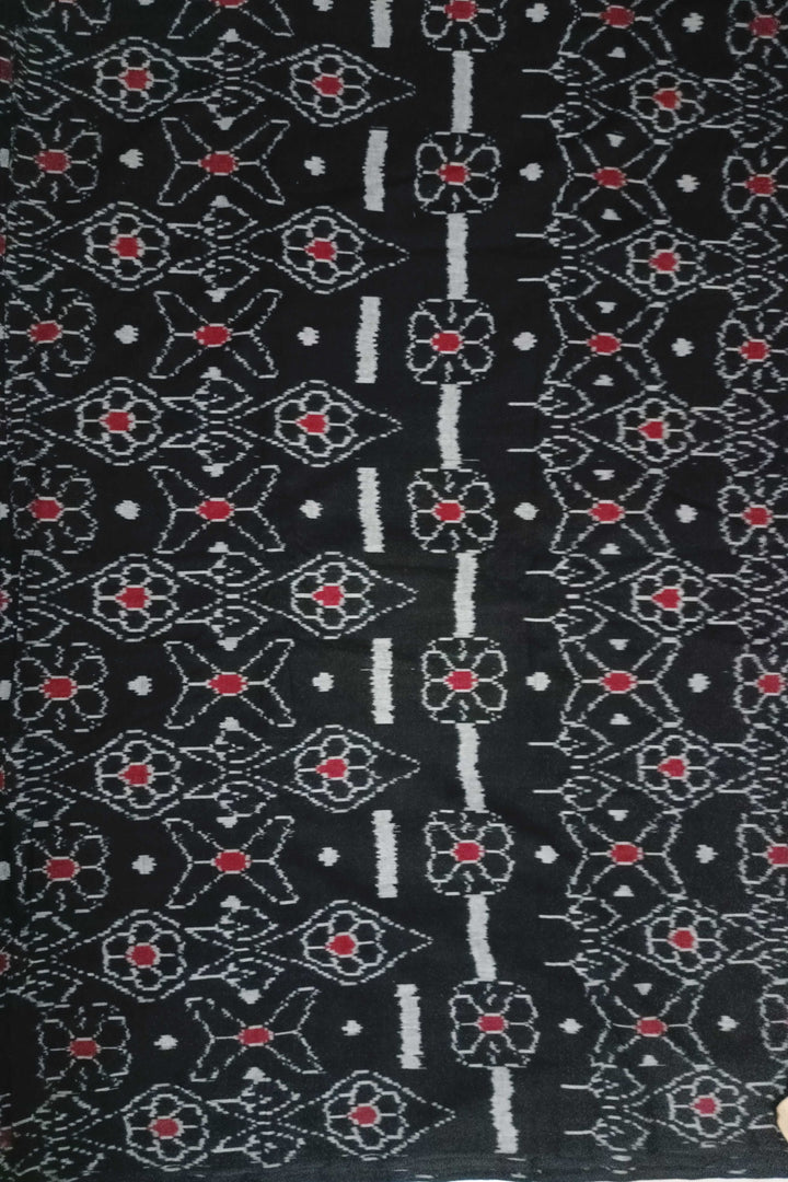 Grey Pattern on Black Ikat Cotton Fabric