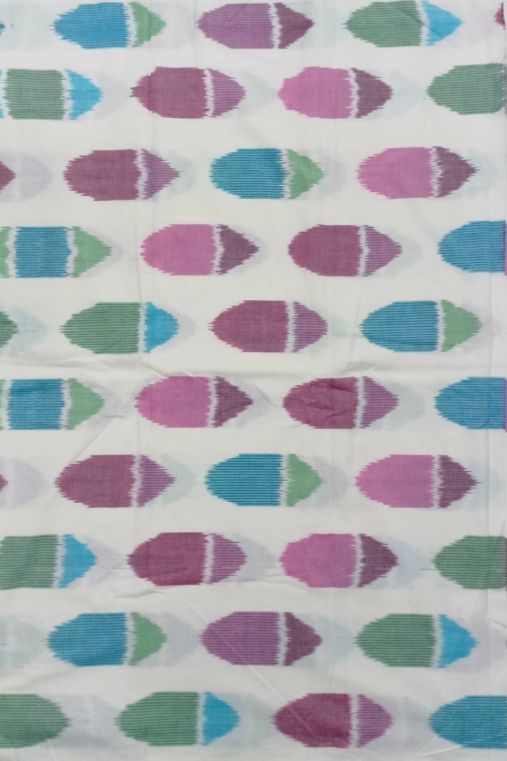 Pink and Blue Butta on Cream Ikat Cotton Fabric - 1m