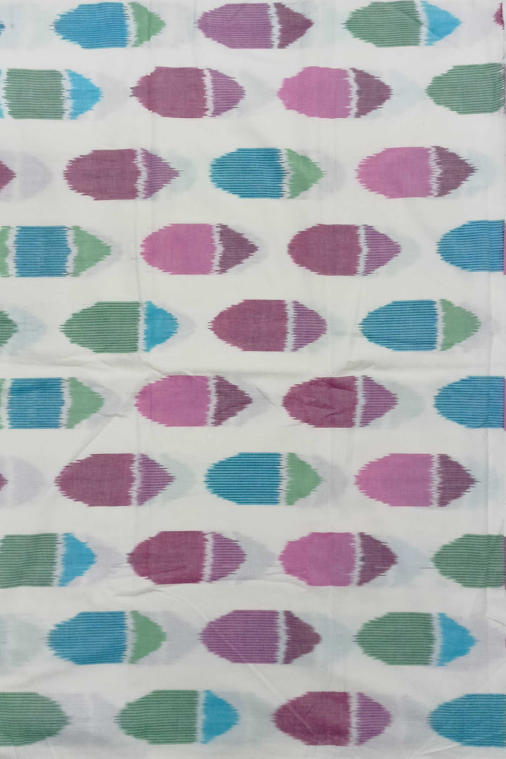 Pink and Blue Butta on Cream Ikat Cotton Fabric - 1m