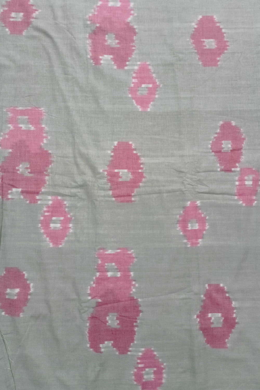 Pink Patterns on Grey Ikat cotton Fabric