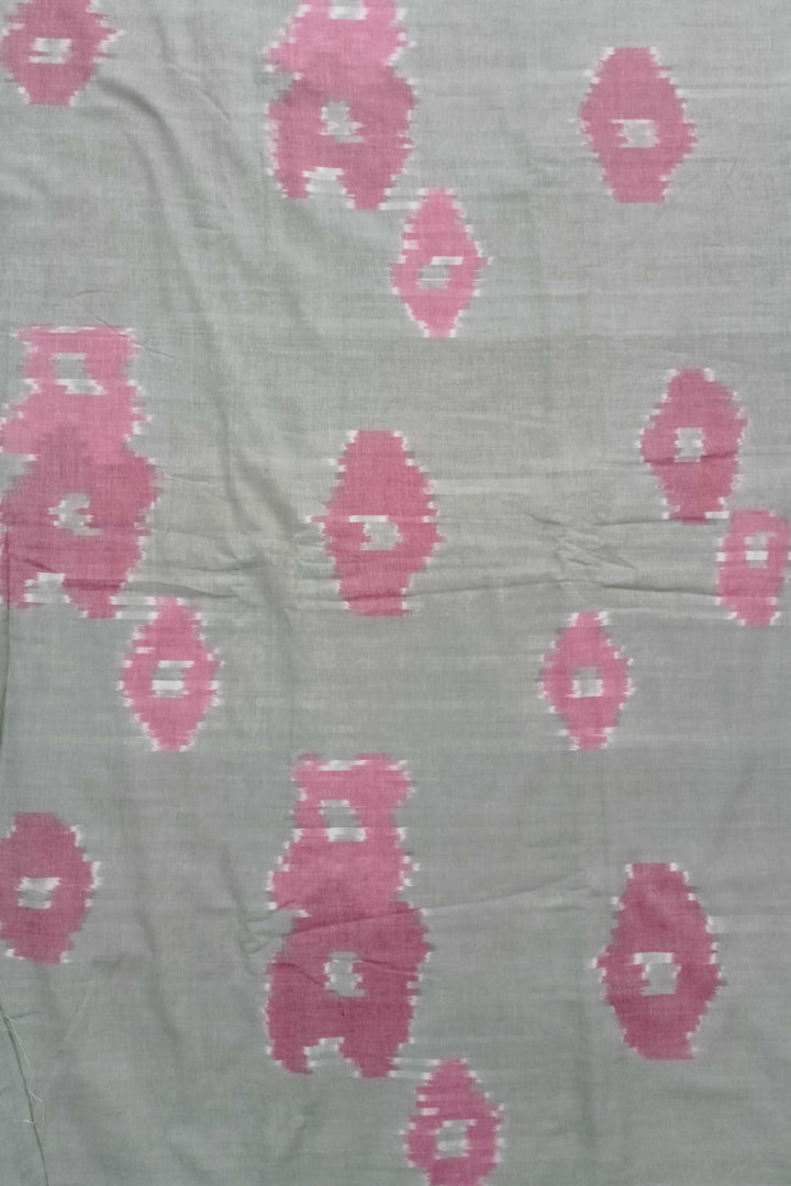 Pink Patterns on Grey Ikat cotton Fabric
