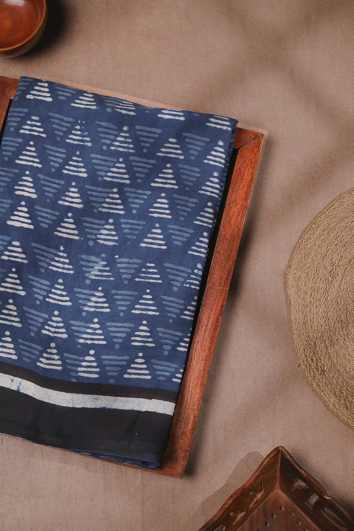 Triangle Pattern - Indigo Dabu Cotton saree