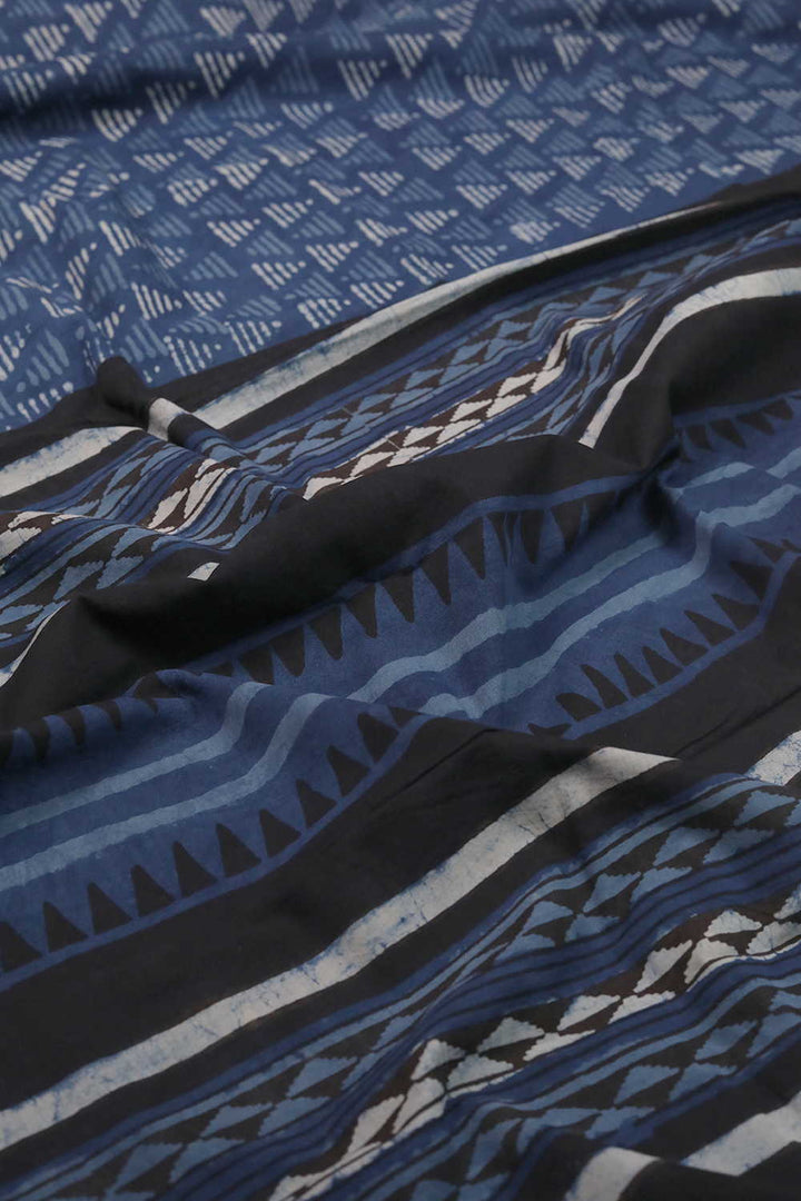 Triangle Pattern - Indigo Dabu Cotton saree