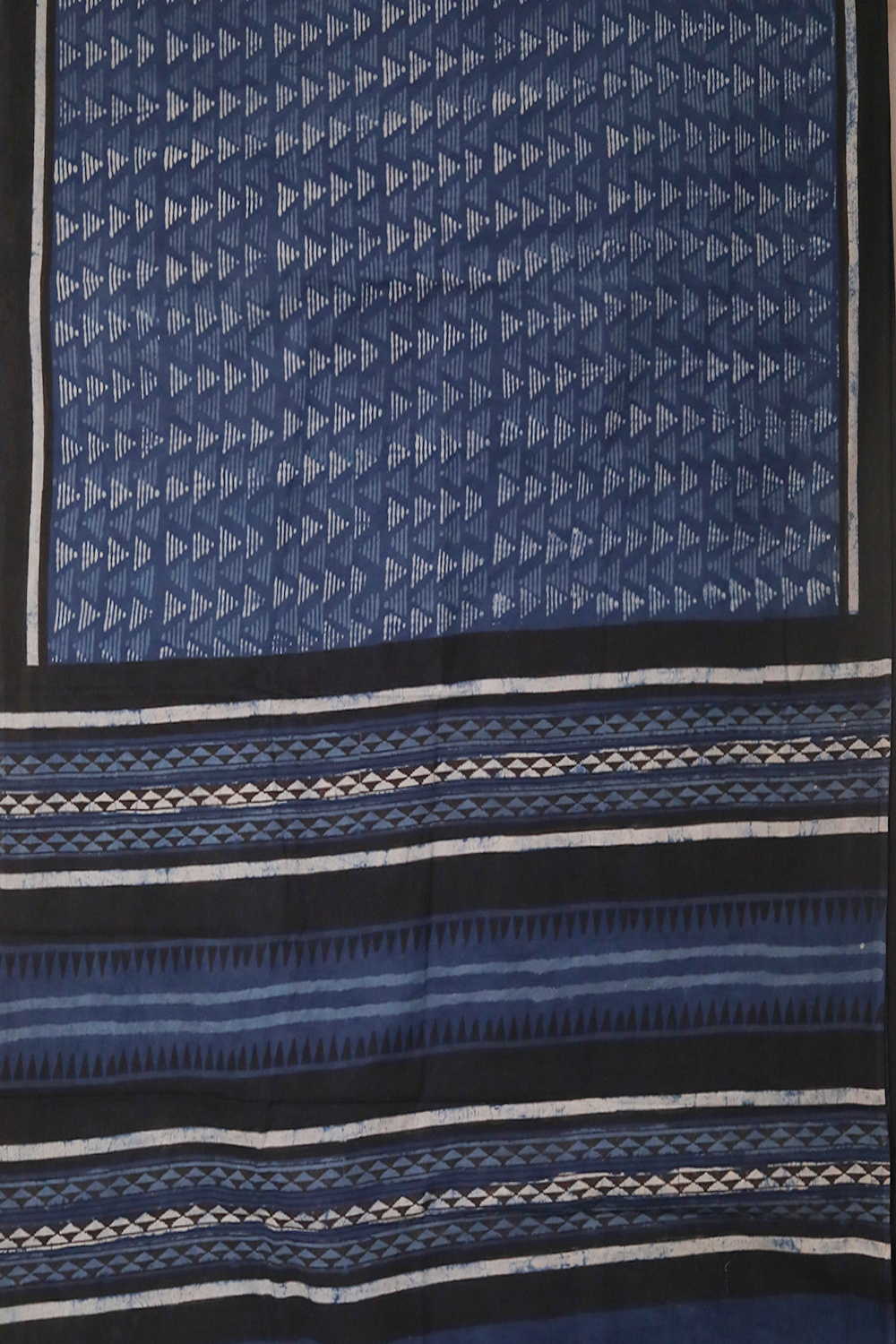 Triangle Pattern - Indigo Dabu Cotton saree