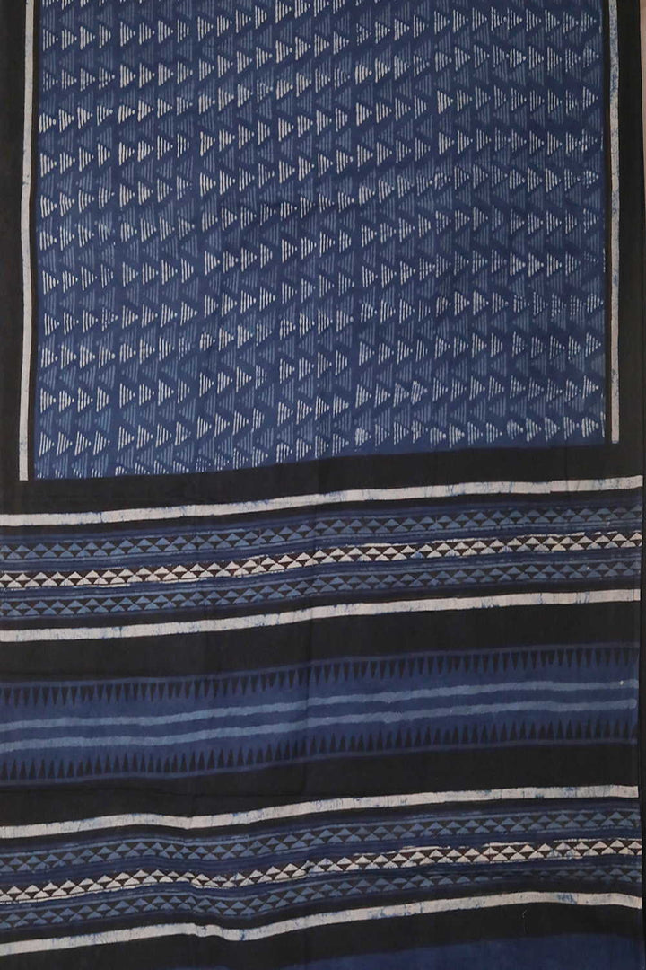 Triangle Pattern - Indigo Dabu Cotton saree