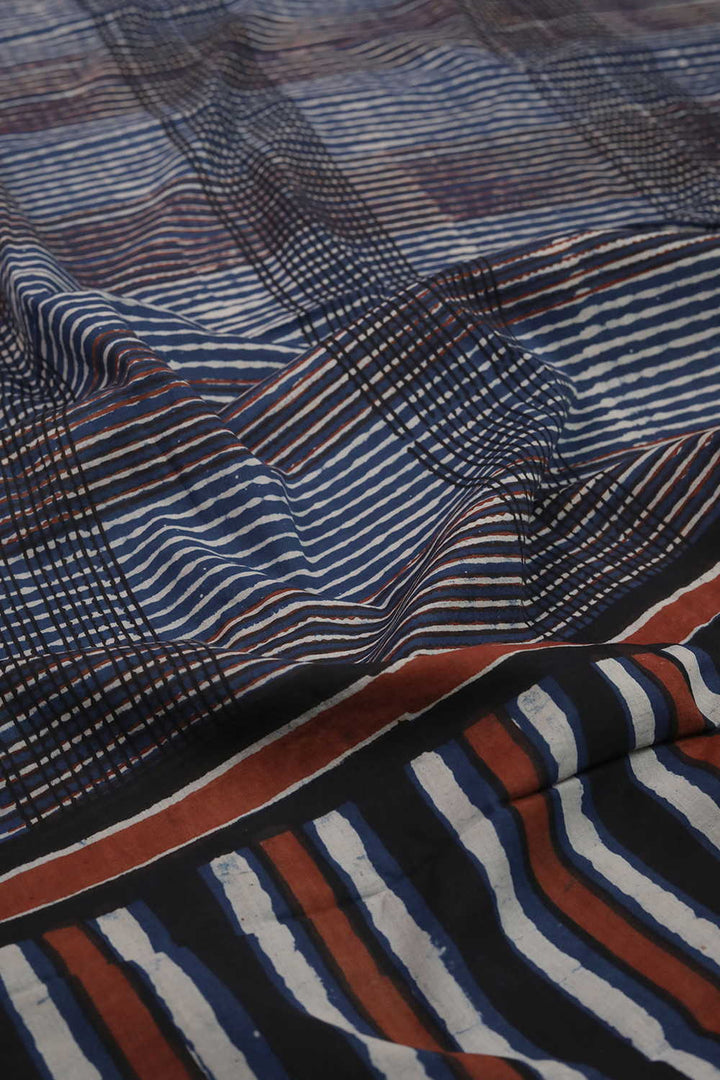 Indigo Pattern Dabu Cotton saree