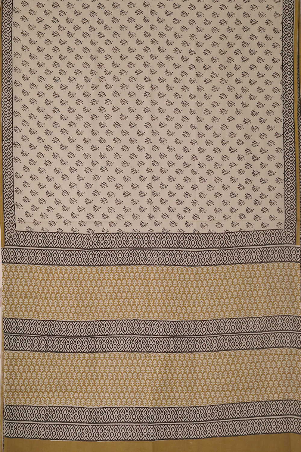 Black Buttas - Cream Bagru Mul Cotton saree