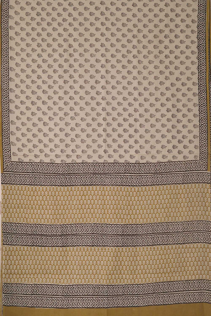 Black Buttas - Cream Bagru Mul Cotton saree