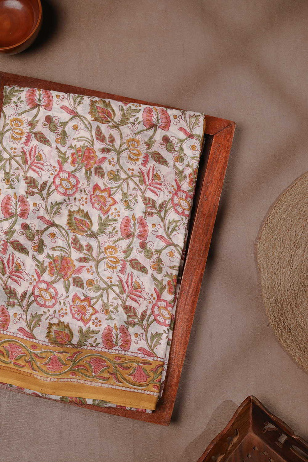 Blooming Vines Sanganeri Mul Cotton saree