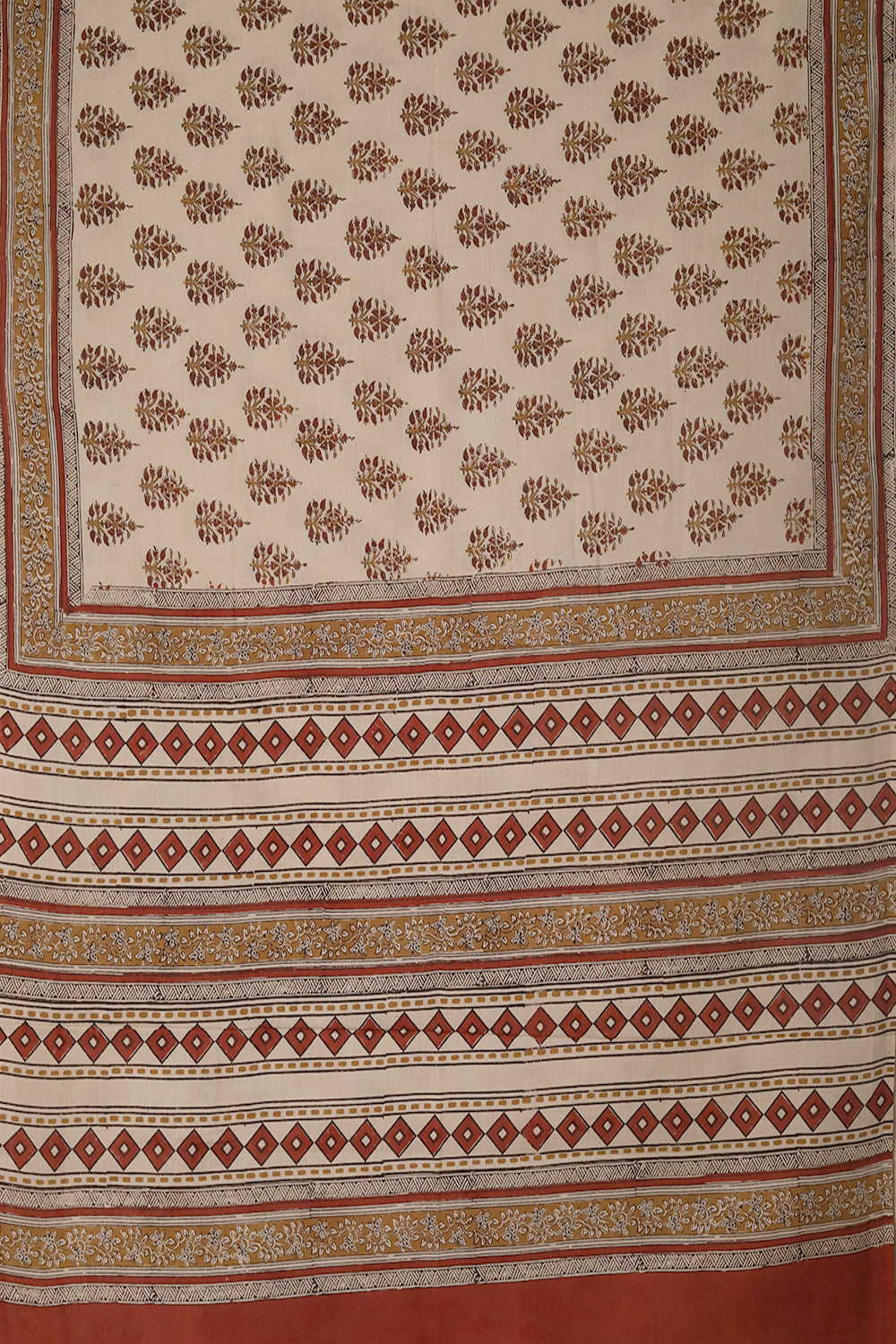 Motifs on Cream Bagru Mul Cotton saree
