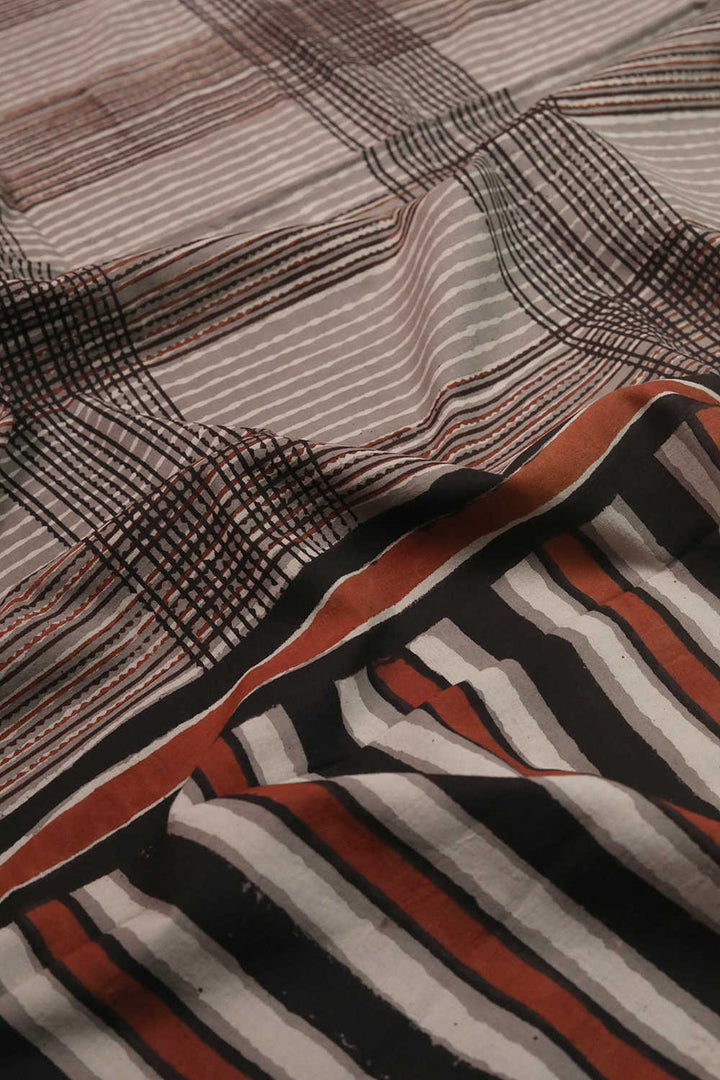Grid Design Dabu Cotton saree