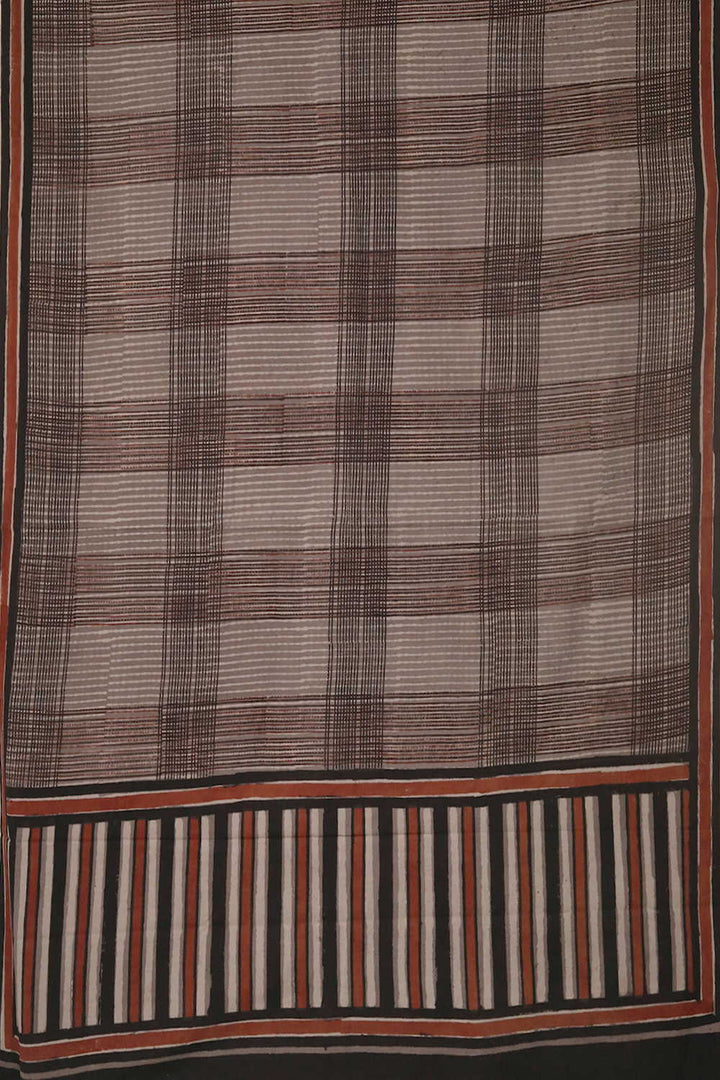 Grid Design Dabu Cotton saree