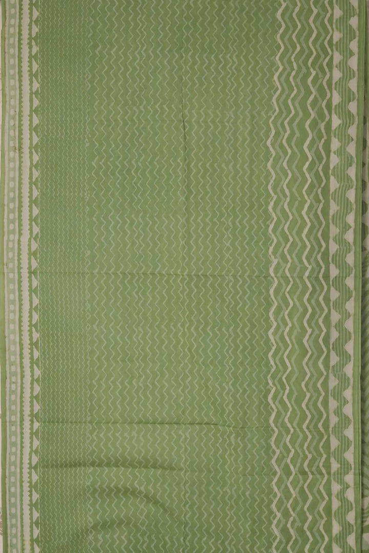 Green Dabu Cotton Half & Half saree