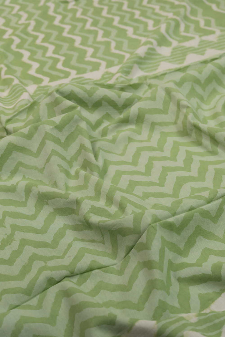 Green Dabu Cotton Half & Half saree