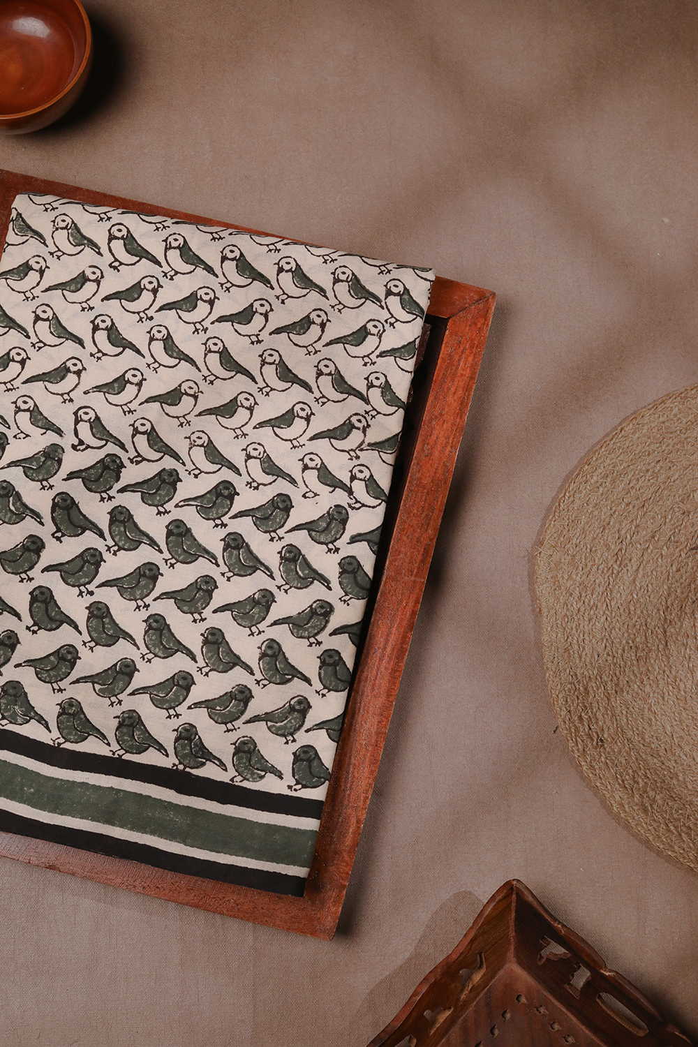 Songbird Trail Bagru Mul Cotton saree