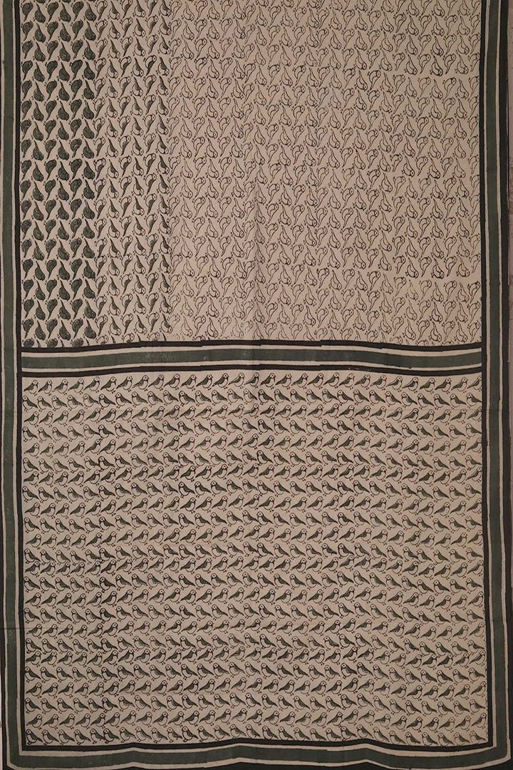 Songbird Trail Bagru Mul Cotton saree