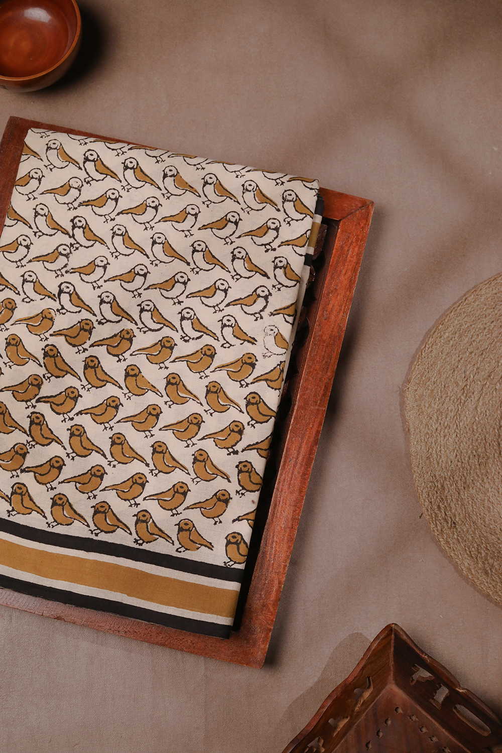 Birdsong Bliss Bagru Mul Cotton saree