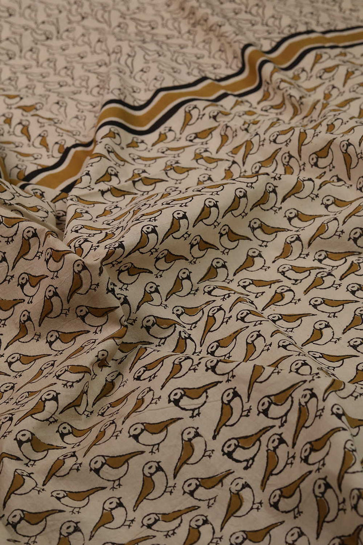 Birdsong Bliss Bagru Mul Cotton saree