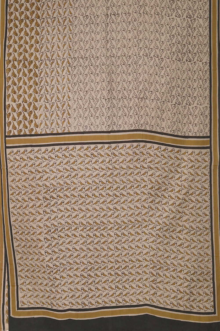 Birdsong Bliss Bagru Mul Cotton saree