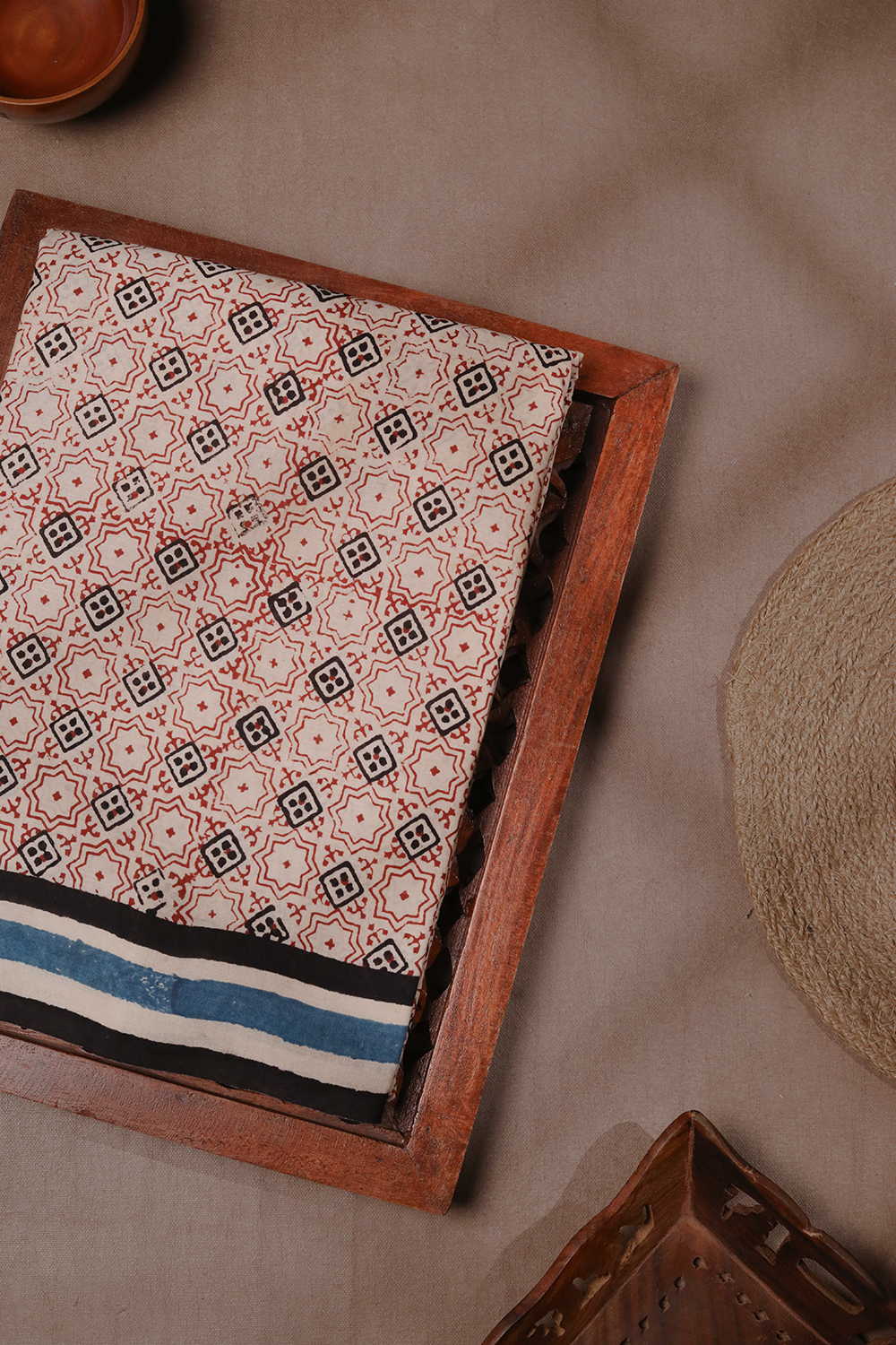 Maroon Pattern Bagru Mul Cotton saree