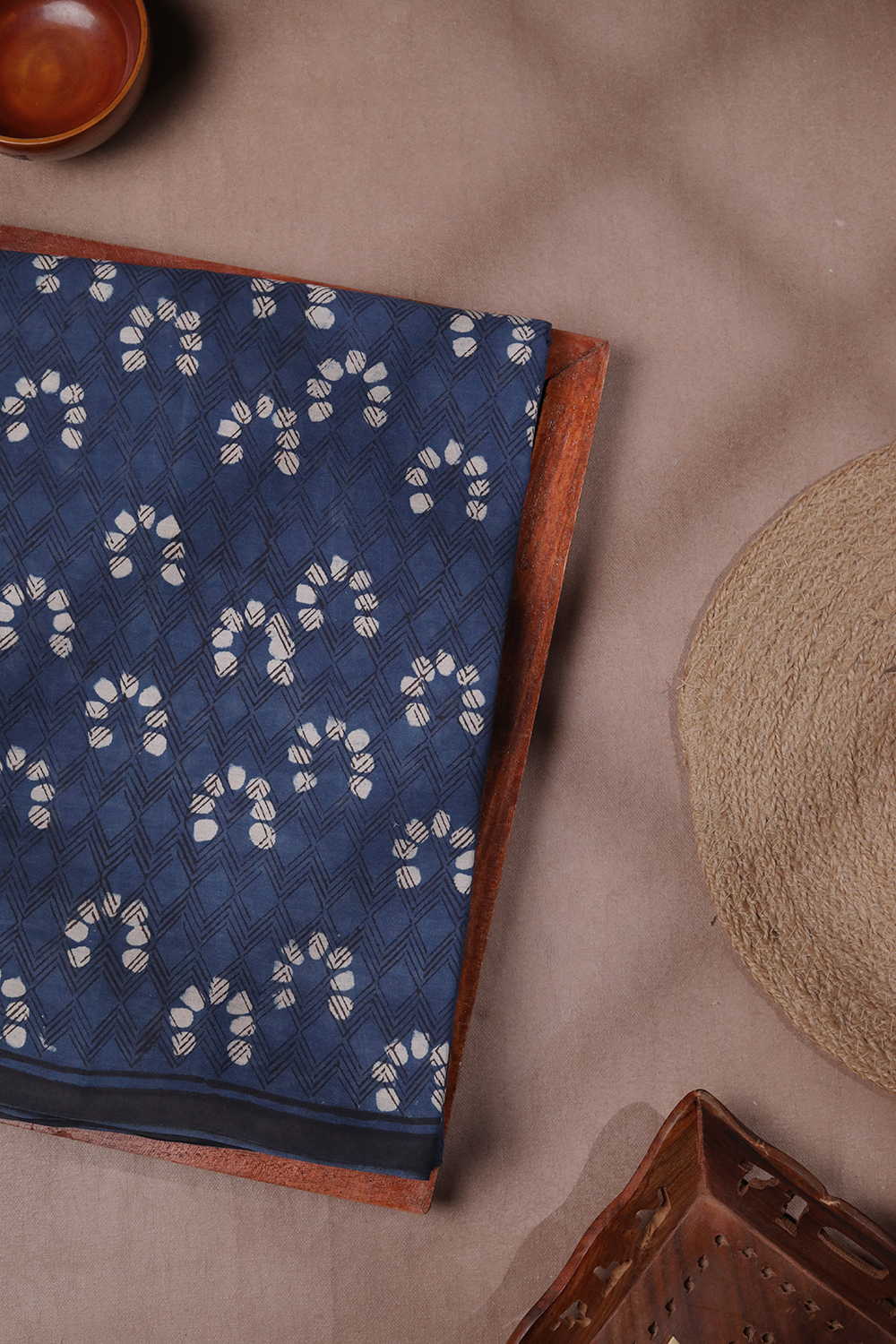 Indigo Block Printed Mul Cotton saree