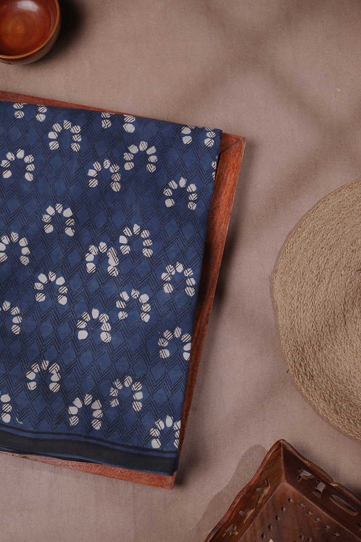 Indigo Block Printed Mul Cotton saree