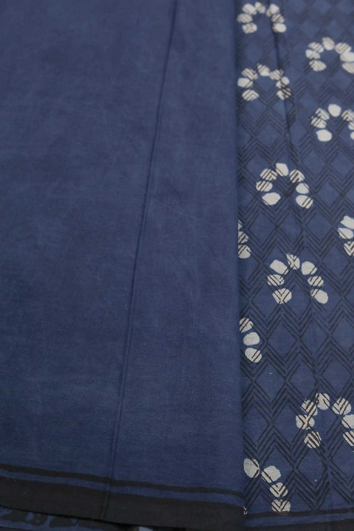 Indigo Block Printed Mul Cotton saree