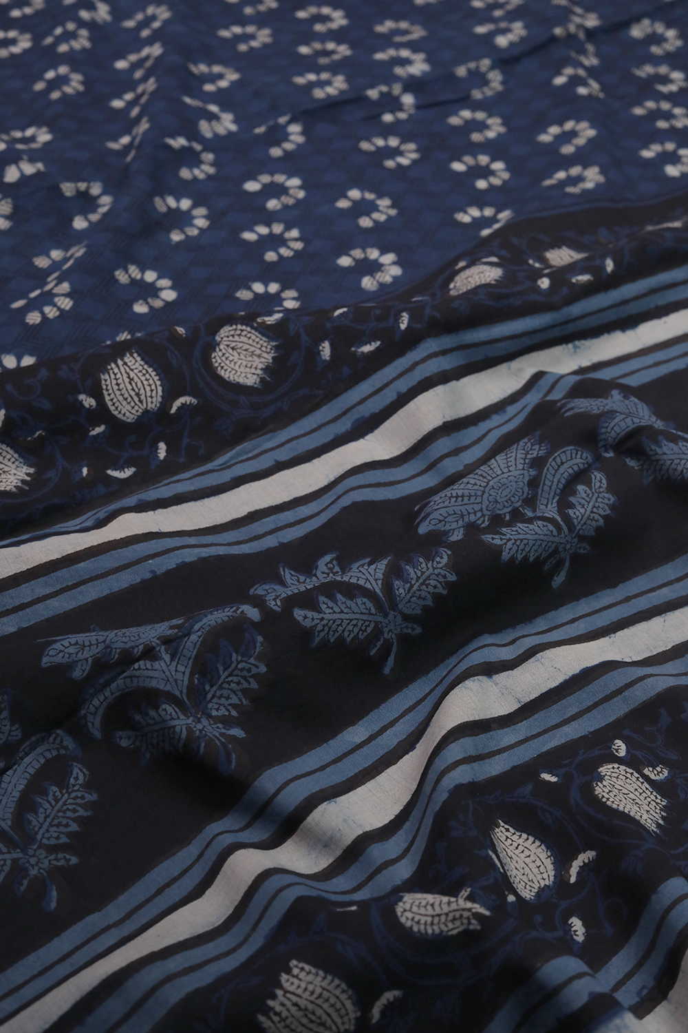 Indigo Block Printed Mul Cotton saree