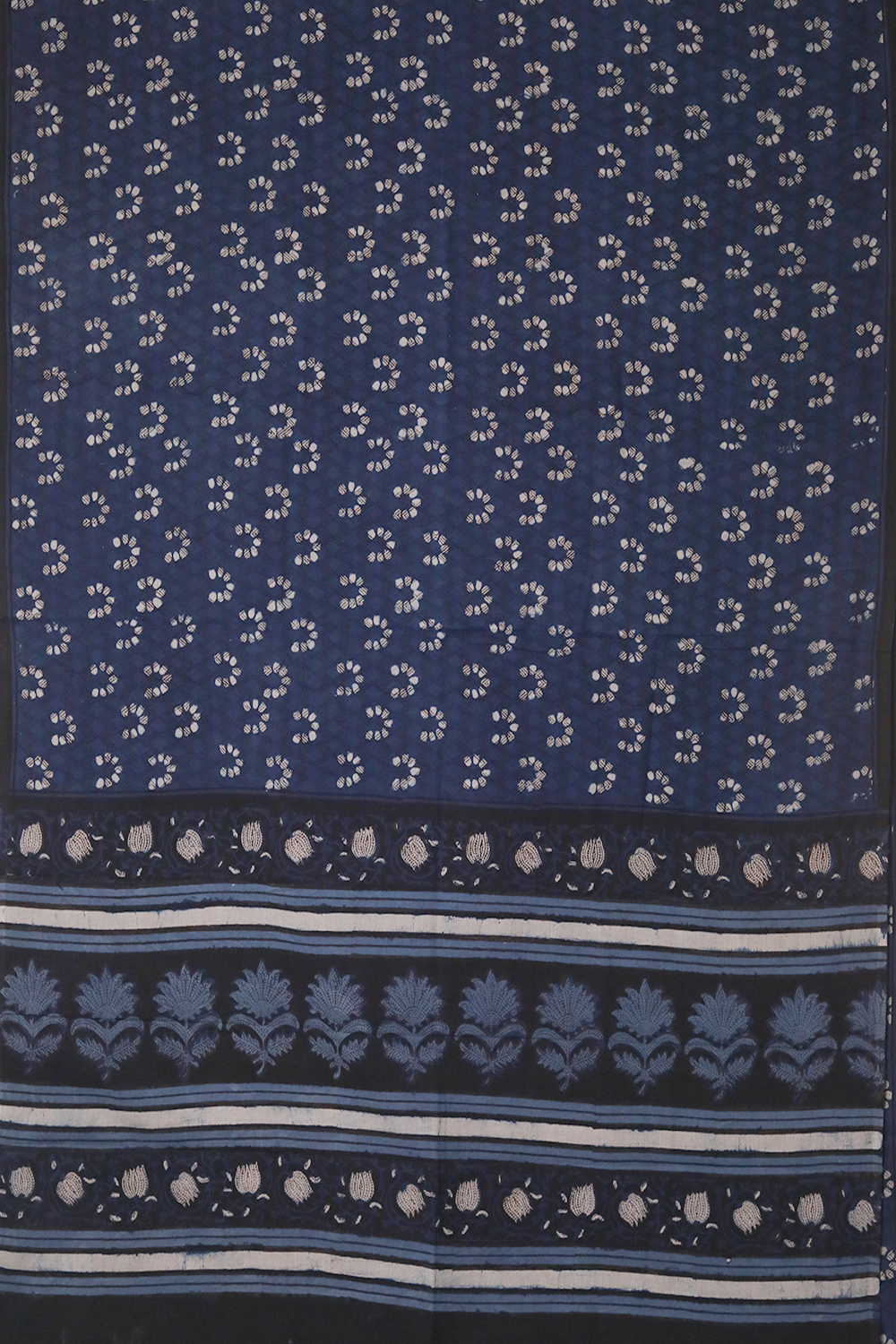 Indigo Block Printed Mul Cotton saree